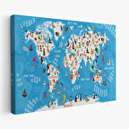 Harita Sepeti Çocuk Odası Hayvan Desenli Dekoratif Kanvas Tablo 1074