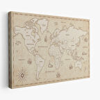 Harita Sepeti Eskitme Dünya Haritası Vintage Dekoratif Kanvas Tablo 1075
