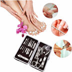 Çantalı Manikür Pensi Profesyonel ve Manikür Pedikür Seti 13 Parça Tırnak Eti İtici Ve Cımbız (5224)