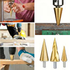 3 Parça Kademeli Matkap Ucu Paslanmaz Uç Alüminyum Sac Demir Delme Seti (5224)