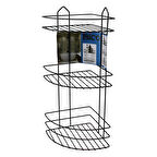 SİYAH  3 KATLI - ÜÇGEN METAL BANYO KÖŞELİK - DUŞKABİN RAF (5224)