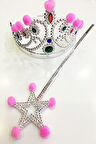 Pembe Ponponlu Gümüş Renk Prenses Tacı ve Gümüş Renk Prenses Asası (5224) AZ-52249320130
