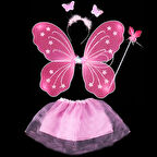 Toz Pembe Kelebek Kostümü - Toz Pembe Kelebek Kostüm Aksesuar Seti 4 Parça (5224)