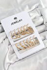 Pirinç Karışık Halka Model Gold Renk 6 Çift Kadın Küpe Set