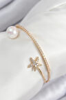 Pirinç Zirkon Taşlı Yıldız Ve İnci Model Gold Renk Kadın Bileklik