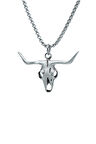 Boğa - Kuru Kafa Örme Zincir Kolye - Gümüş Kaplama - Erkek Kadın Kolye - No:1337