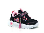 Işıklı Çocuk Spor Ayakkabı, Kalp Desenli, Siyah-Pembe, Tassel Detaylı Tarzox