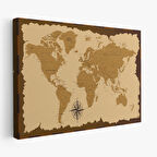 Harita Sepeti Eskitme Dünya Haritası Vintage Dekoratif Kanvas Tablo 1084