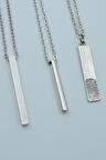 3'lü Çubuk Prizma Silindir Parmak İzi Gümüş Kaplama Kolye Seti
