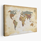 Harita Sepeti Eskitme Dünya Haritası Vintage Dekoratif Kanvas Tablo 1093