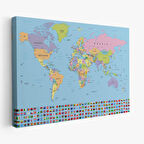 Harita Sepeti Dünya Haritası Bayraklı Dekoratif Kanvas Tablo 1094