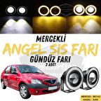 Dacia Logan Uyumlu Üniversal Mercekli Angel Sis Farı Metal Su Geçirmez 76 mm Sarı Halkalı Gündüz Farı Angel Eyes 2 Adet