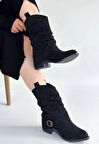 Canty Siyah Süet Körüklü Topuklu Çizme