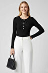 Çıtçıt Detaylı Bluz Siyah T4343