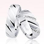 Harem Altın Beyaz Şeritli Taşlı Bombeli Altın Alyans 1103-1