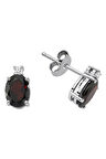 Pırlanta ve Oval Garnet Taşlı Küpe