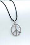 Peace Barış İşareti Kolye Deri İp Kolye Gümüş Kaplama Erkek Kadın Kolye