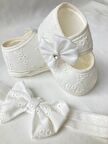 Kız Bebek Fistolu Patik / Yeni Doğan Hediyelik / Saç Bantlı Ekru Mevlüt Patiği