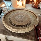 2410 Doğal Rattan El Yapımı Dekoratif Cam Tabanlı Tepsi