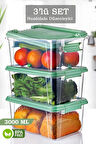 3'lü 3 Lt Kilit Kapaklı Erzak Saklama Kabı - Çok Amaçlı Düzenleyici Kutu Gıda Bakliyat Kabı Yeşil