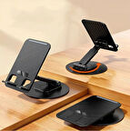  Masaüstü Tablet ve Telefon Tutucu Stand 3 Kademeli 360 Derece Döndürülebilir Uzunluk Ayarlı-Siyah