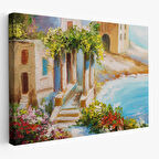 Harita Sepeti Denize Yakın Ev, Deniz Kıyısı, Rengarenk Çiçekler, Yaz Deniz Manzarası-1113