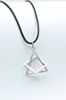 Üçgen Kare Geometrik Kolye Deri İp Kolye Gümüş Kaplama Erkek Kadın Kolye
