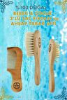 Doğal Bebek & Çocuk 3'lü Saç Fırçası ve Ahşap Tarak Seti(Keçi Kılı Saç Fırçası-Bambu-Ahşap Tarak)