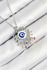 316L Çelik Zirkon Taşlı Nazar Model Gümüş Renk Kadın Kolye