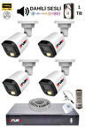 FURY 4 Kamera Sesli Gece Renkli Güvenlik Kamerası Full Hd-su Geçirmez Güvenlik Kamerası Seti 1tb