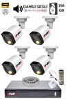FURY 4 Kamera Sesli Gece Renkli Güvenlik Kamerası Full Hd-su Geçirmez Güvenlik Kamerası Seti 250gb