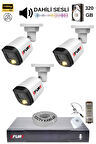 FURY 3 Kamera Sesli Gece Renkli Güvenlik Kamerası Full Hd-su Geçirmez Güvenlik Kamerası Seti 320gb