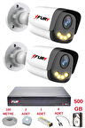 FURY 2 Kameralı 4 Warm Led Gece Renkli Görüş-Cepten İzle-Su Geçirmez Güvenlik Kamerası Seti 500GB