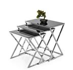 Çapraz Metal Ayak Kare Z 3'lü Zigon Sehpa Camlı