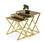 Çapraz Metal Ayak Kare Z 3'lü Zigon Sehpa Camlı