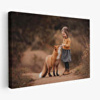 Harita Sepeti Küçük Kız ve Tilki Dekoratif Kanvas Tablo-1147