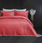 Evlen Home Ponponlu Çift Kişilik %100 Pamuk Yatak Örtüsü ( Pike ) Takımı Kırmızı