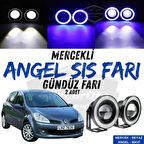 Renault Clio 3 2005-2013 Uyumlu Üniversal Mercekli Angel Sis Farı Metal Su Geçirmez 76 mm Mavi Halkalı Gündüz Farı Angel Eyes 2 Adet