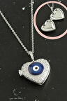 Kalp Nazar Kapaklı Zirkon Taşlı Çelik Kolye