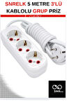 SNRELK 5 METRE 3'LÜ CCA KABLOLU DÜZ TOPRAKLI FİŞLİ GRUP PRİZ
