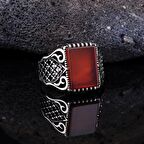 925 AYAR GÜMÜŞ AKİK TAŞLI MOTİF DESENLİ MODEL YÜZÜK