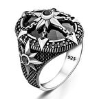 Siyah Zirkon Taşlı Kutup Yıldızlı Gümüş Yüzük