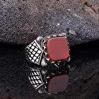 925 AYAR GÜMÜŞ BORDO AKİK TAŞLI MODEL YÜZÜK