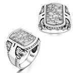 Beyaz Firuze Taşlı Kartal Motifli Yüzük