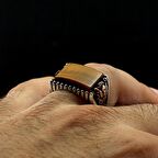 925 Ayar Gümüş Kaplangözü Taşlı Arma Tuğra Motifli Yüzük