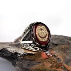 KEHRİBAR TAŞLI AY YILDIZ MODEL 925 AYAR GÜMÜŞ ERKEK YÜZÜK