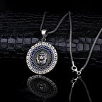 ASLAN MOTİFLİ MAVİ ZİRKON TAŞLI 925 AYAR GÜMÜŞ KOLYE