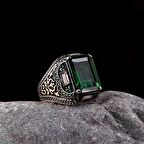 925 AYAR GÜMÜŞ YEŞİL ZİRKON TAŞLI ERKEK YÜZÜK