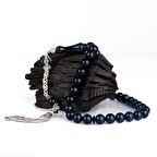 925 AYAR GÜMÜŞ PÜSKÜLLÜ MAVİ RENK DAMLA KEHRİBAR TESBİH