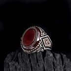 925 AYAR GÜMÜŞ ÇEMBER AKİK TAŞLI OVAL MODEL ERKEK YÜZÜK